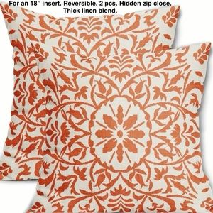Grand millennial decorative orange and cream pillow covers! New - 2 pieces.